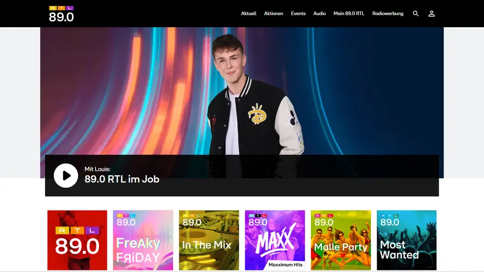 Aktueller Screenshot der Startseite von 89.0 RTL