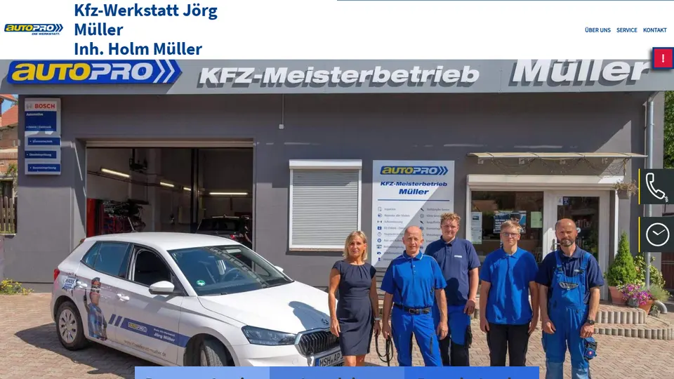 Aktueller Screenshot der Startseite der Kfz-Werkstatt Jörg Müller, Meisterbetrieb Müller Alterode