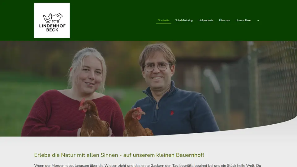 Aktueller Screenshot der Startseite von Lindenhof Beck