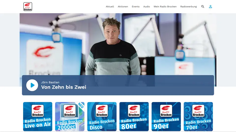 Aktueller Screenshot der Startseite von Radio Brocken