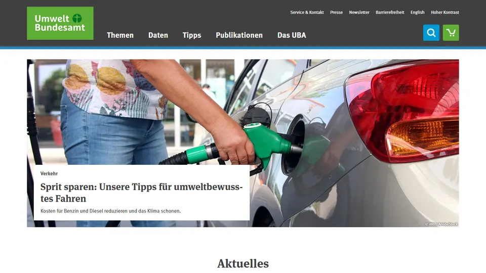 Aktueller Screenshot der Startseite des Umweltbundesamts